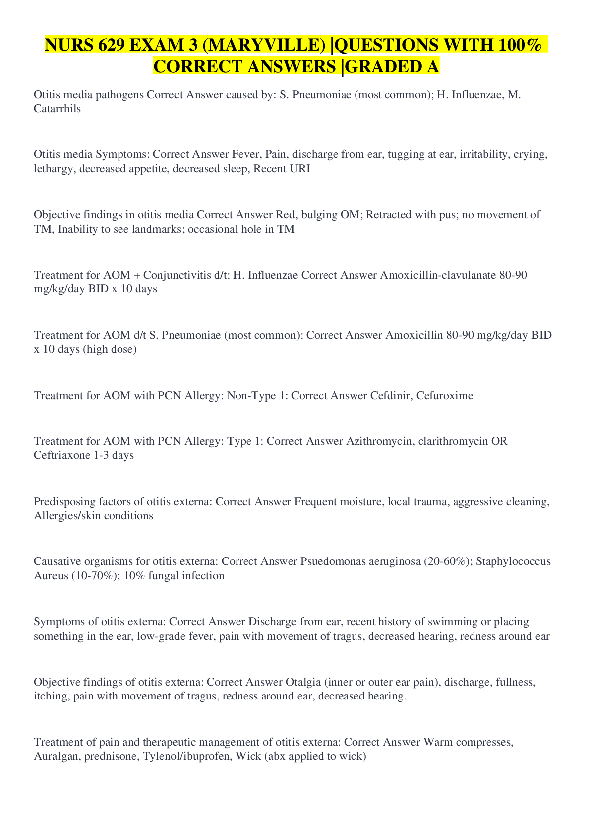 Preview of NURS 629 EXAM 3 Questions And Answers